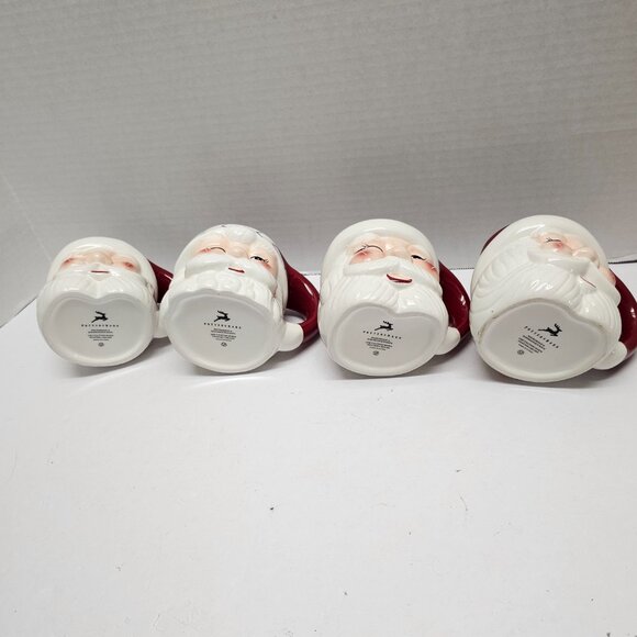 4 Pottery Barn Santa Claus Handcrafted Ceramic Mug Set Different Face Designs - Picture 10 of 15